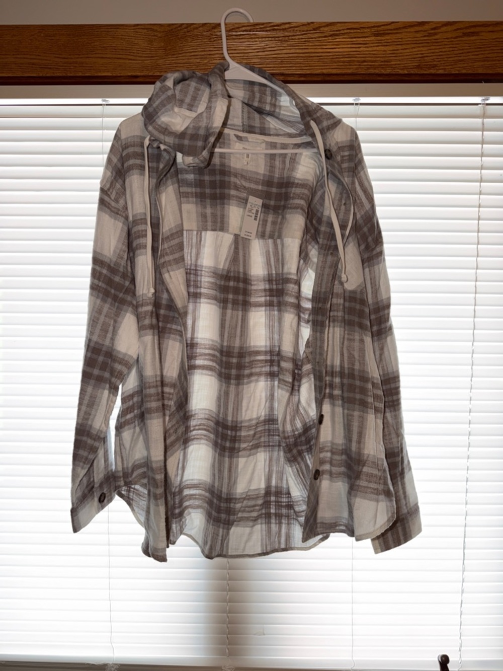 Plaid Hooded Shirt Jacket - Gray & White